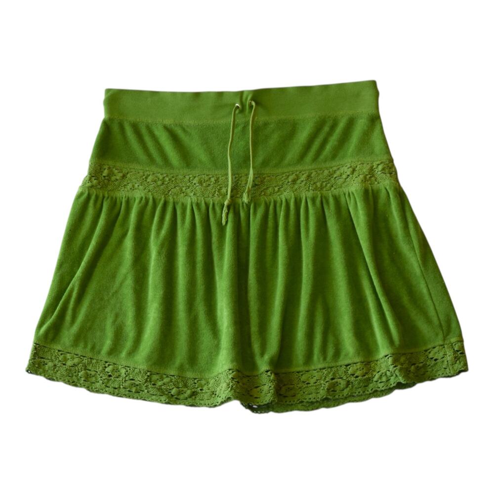 BcbgMaxazria Y2K Green Terry Mini Skirt Crochet Lace Trim Petite Large